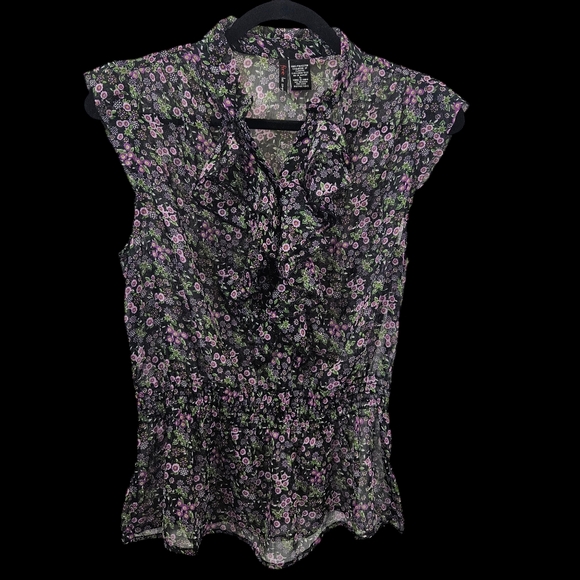 Fire Los Angeles Ruffled Sheer Floral Top Size Large - Picture 11 of 13